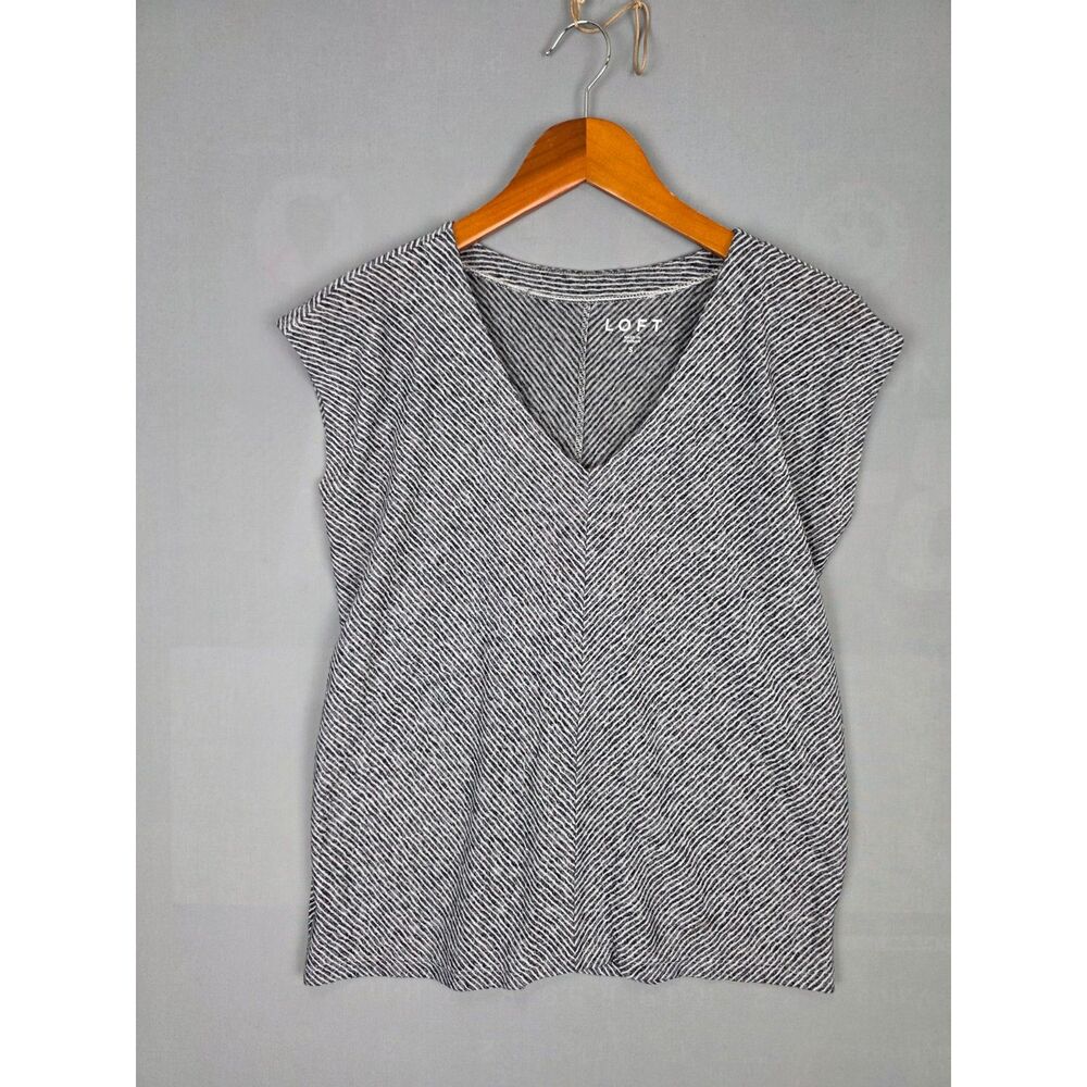 Loft Bias Cut Black White Shirt Small Kimono Sleeve Casual Relaxed Fit
